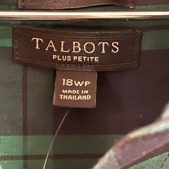 NWT Talbots Holiday Green Plaid No-Iron Popover Blouse, Size 18WP - Picture 2 of 5